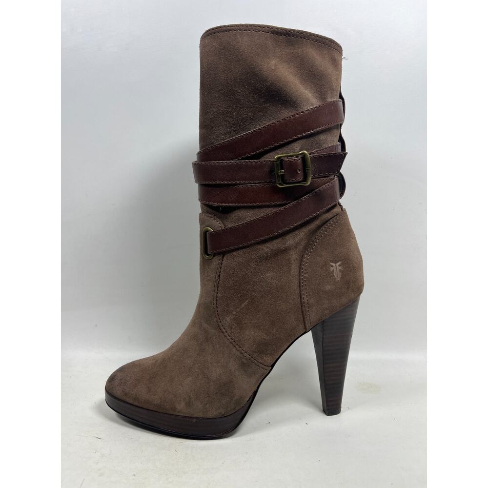 FRYE Boots Womens 9.5M Harlow Multi Strap Suede Leather Platform Heeled Brown - Picture 3 of 13